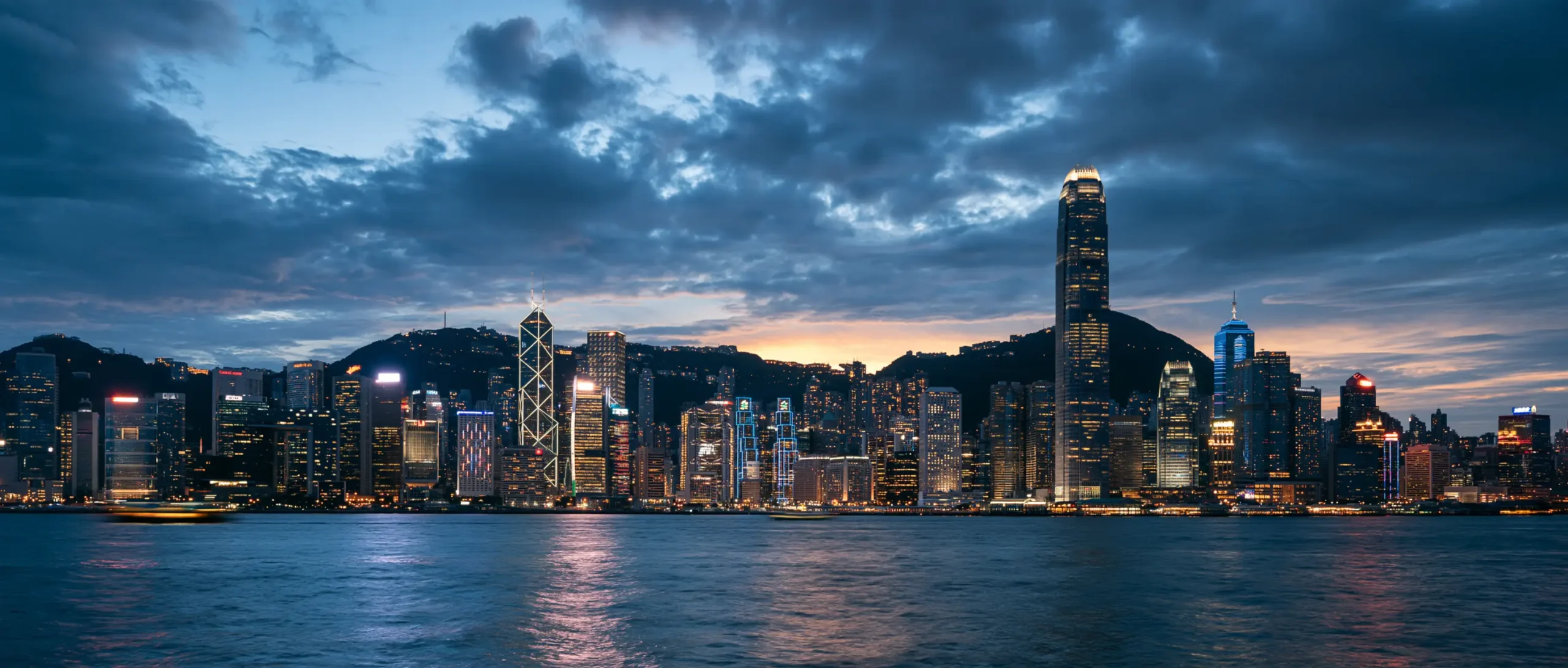 Hong Kong skyline at dusk, Victoria Harbour